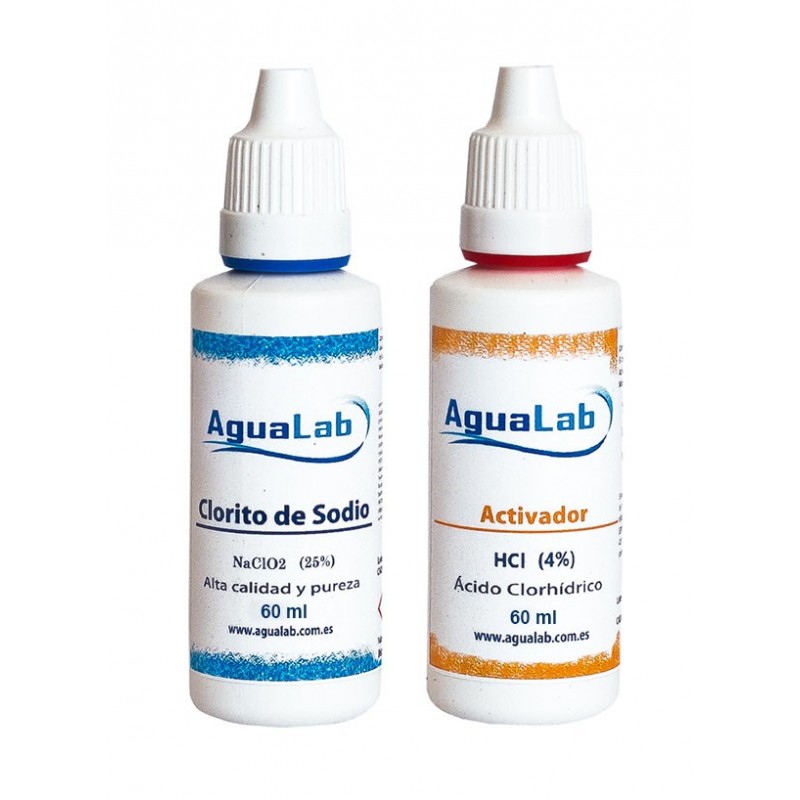 Kit Clorito Sódico al 25% (60 ml) + Activador - Ácido Clorhídrico 4% (60 ml) Agualab