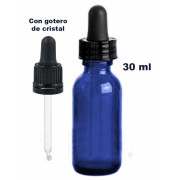 Tarro vidrio azul con gotero de cristal negro