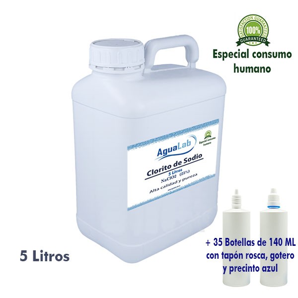5 Litros de Clorito sódico al 25% + 35 botes 140ML